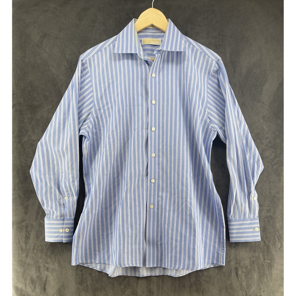 Michael Kors Mens Medium Blue‎ Striped Dress Shirt 15.5 32/33 Cotton